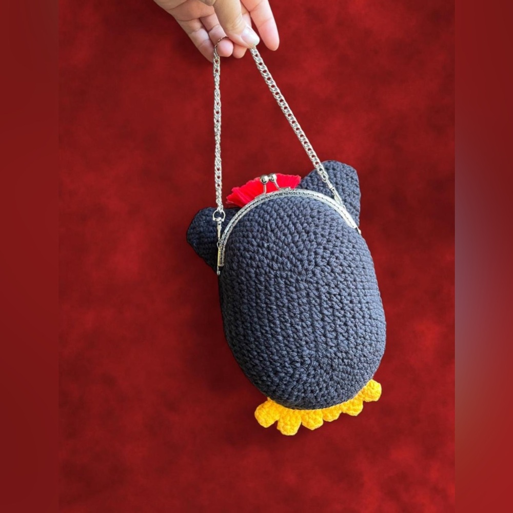 Handmade Black and Red Crochet Furby Bag - Picture 2 of 5